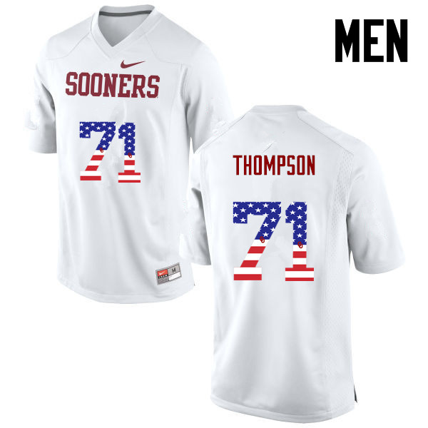 Men Oklahoma Sooners #71 Tyrus Thompson College Football USA Flag Fashion Jerseys-White - Click Image to Close